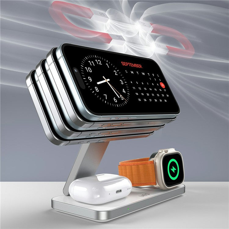 Carregador 3‑em‑1 magnético T8 para smartphone, smartwatch e earphones