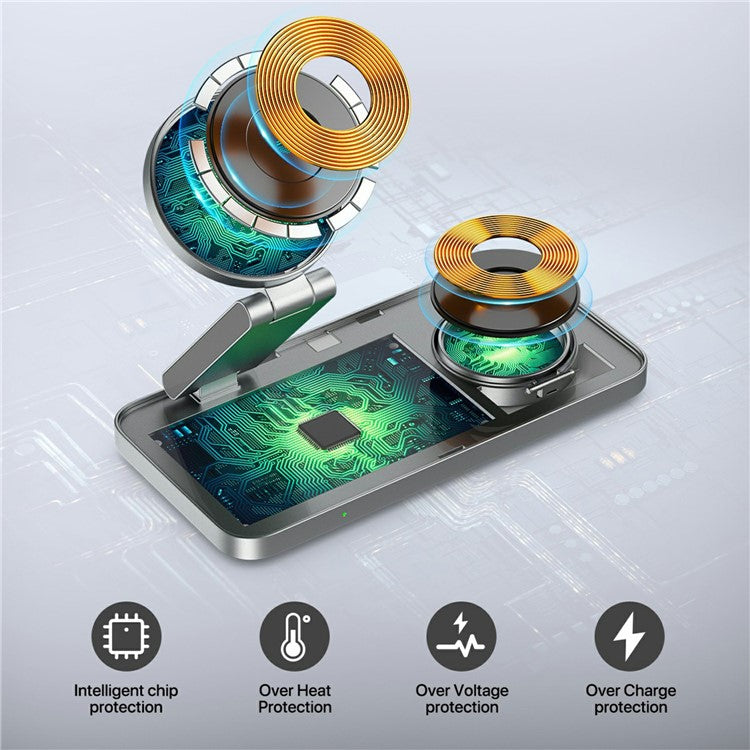 Carregador 3‑em‑1 magnético T8 para smartphone, smartwatch e earphones
