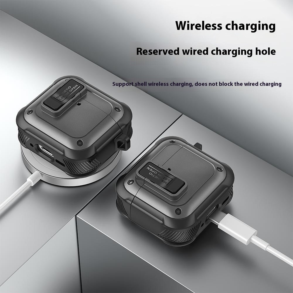 capa magnética resistente airpods 4 com mosquetão