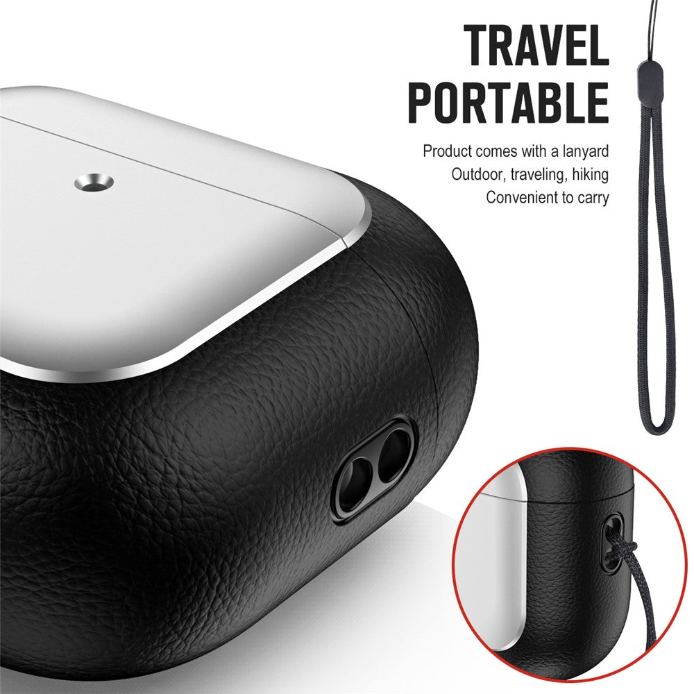 Capa Electroplating Litchi para AirPods 4 com Lanyard