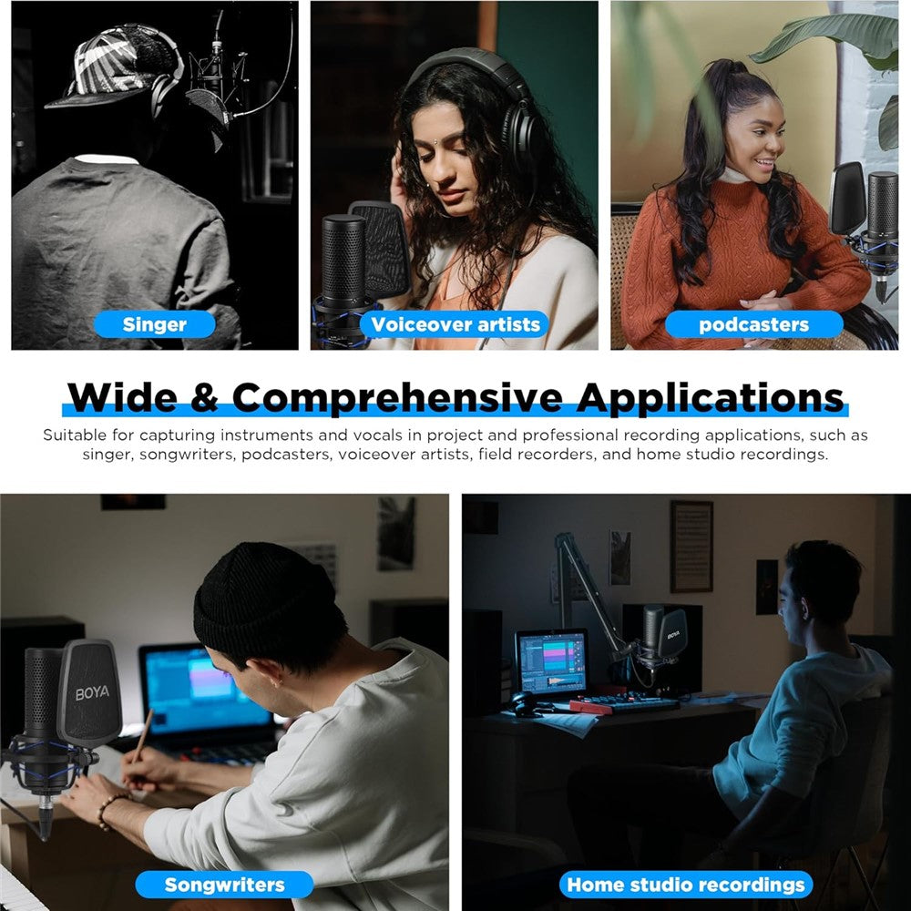 microfone profissional boya 34mm para gravações de estúdio
