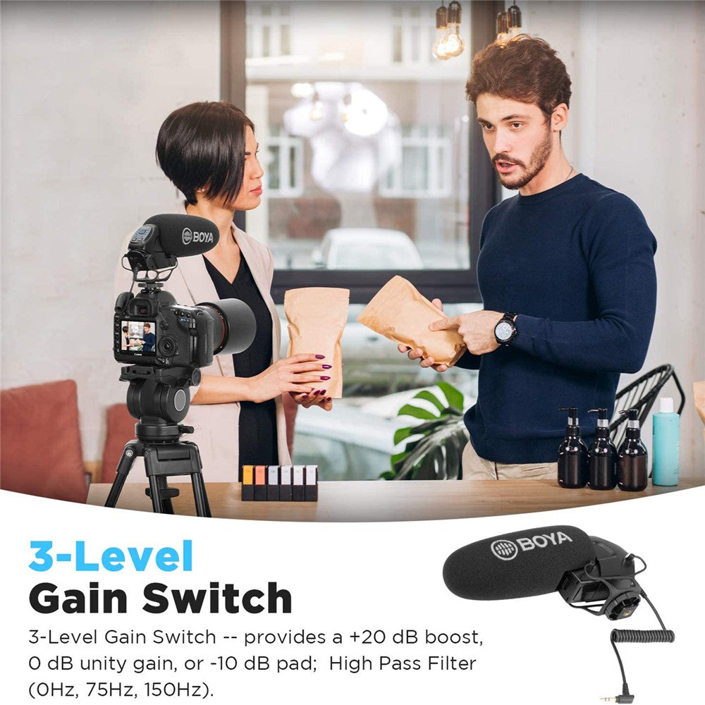 boya by-bm3032 microfone supercardioide com controlo de ganho