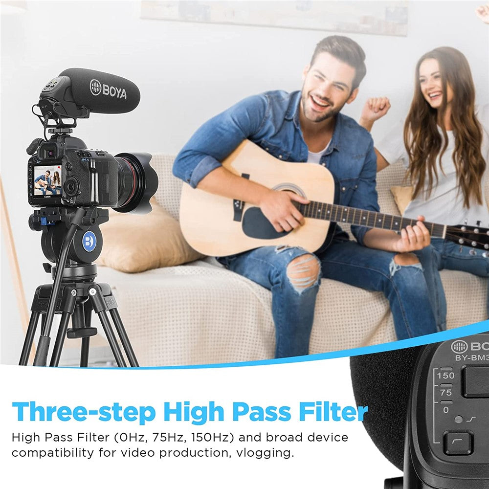 microfone profissional boya com canal de segurança e pára-vento