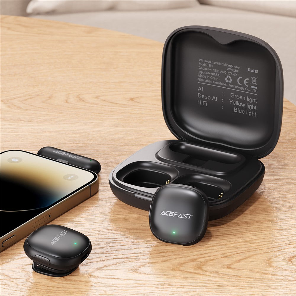 microfone wireless acefast r1 com estojo de carregamento