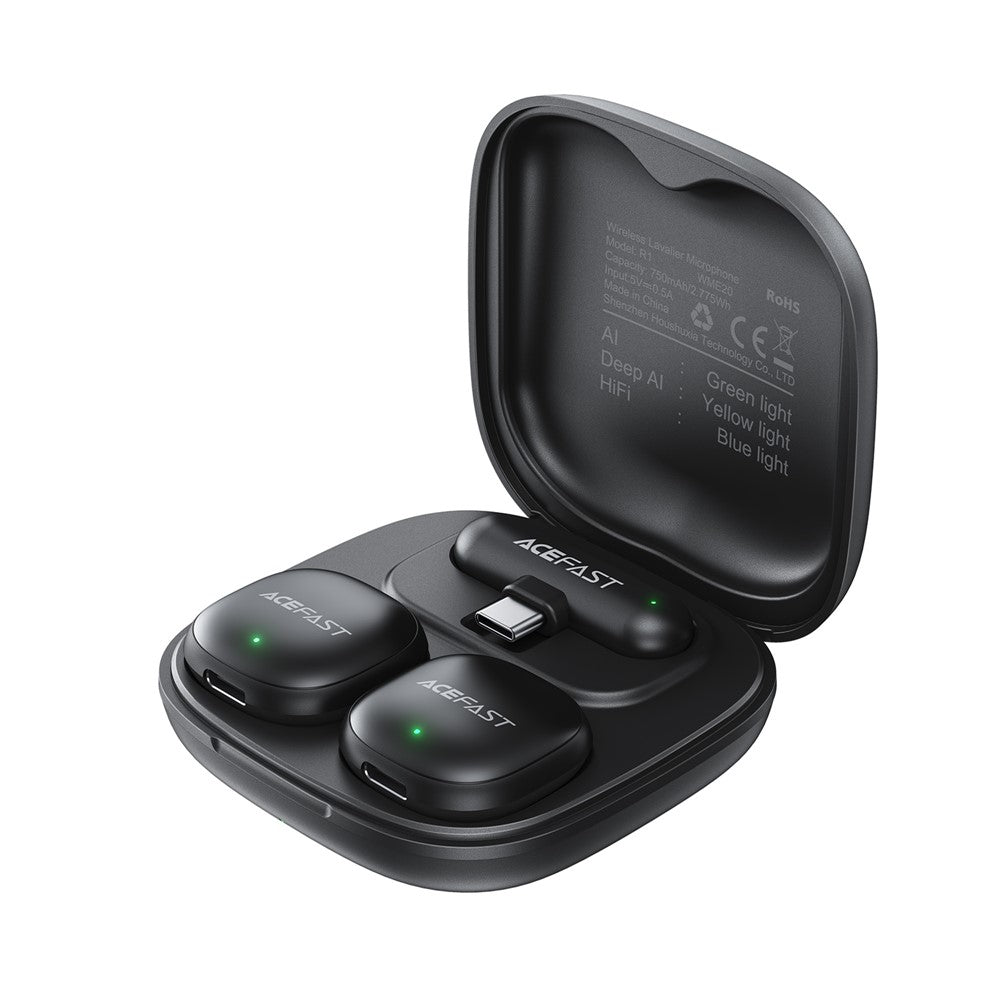 acefast r1 microfone sem fios compatível com ios android e câmaras