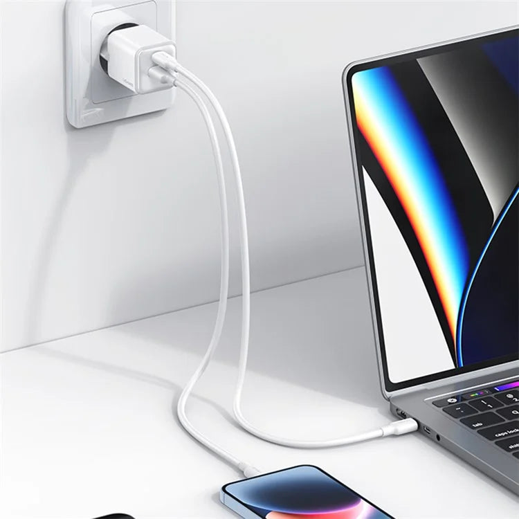 Adaptador de Carregador USAMS 30W PD com Porta Dupla Tipo C + USB-A