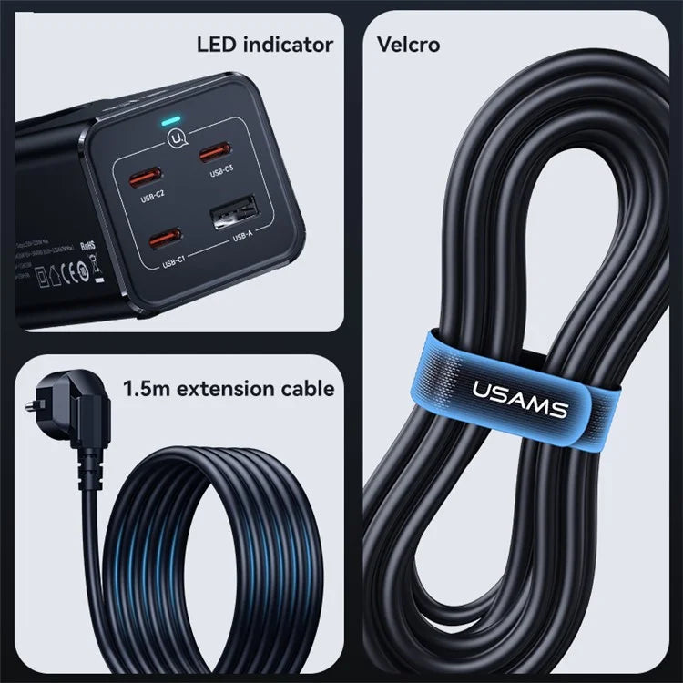 Usams GaN3 Fast Charger 67W 4-Port USB Charger