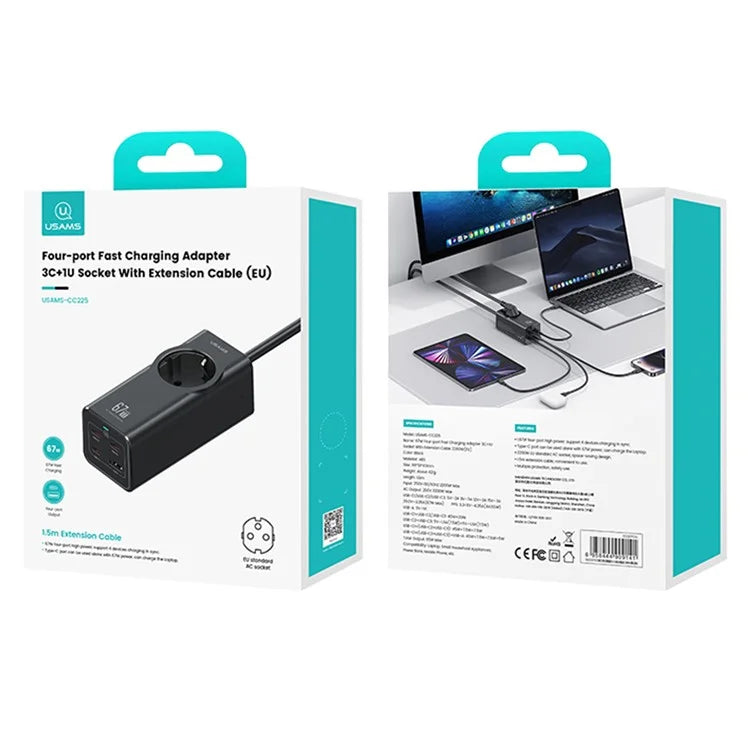 Usams GaN3 Fast Charger 67W 4-Port USB Charger