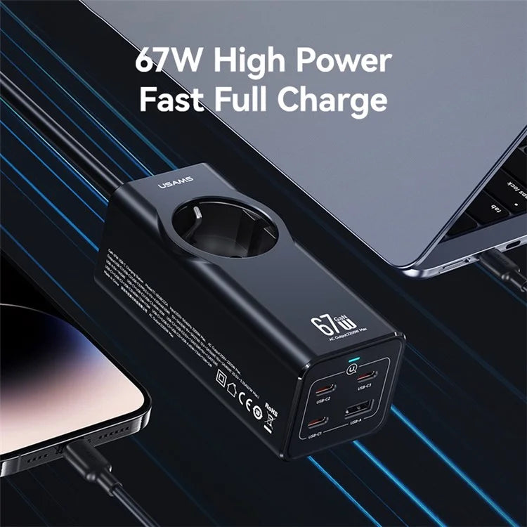 Usams GaN3 Fast Charger 67W 4-Port USB Charger