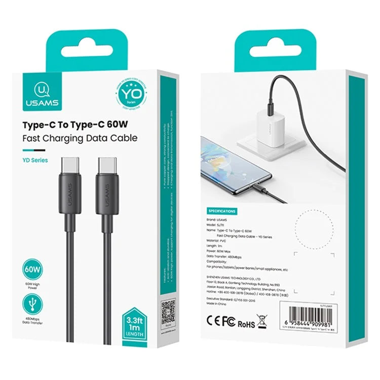 Usams 60W Type-C to Type-C Charging Cable 1m