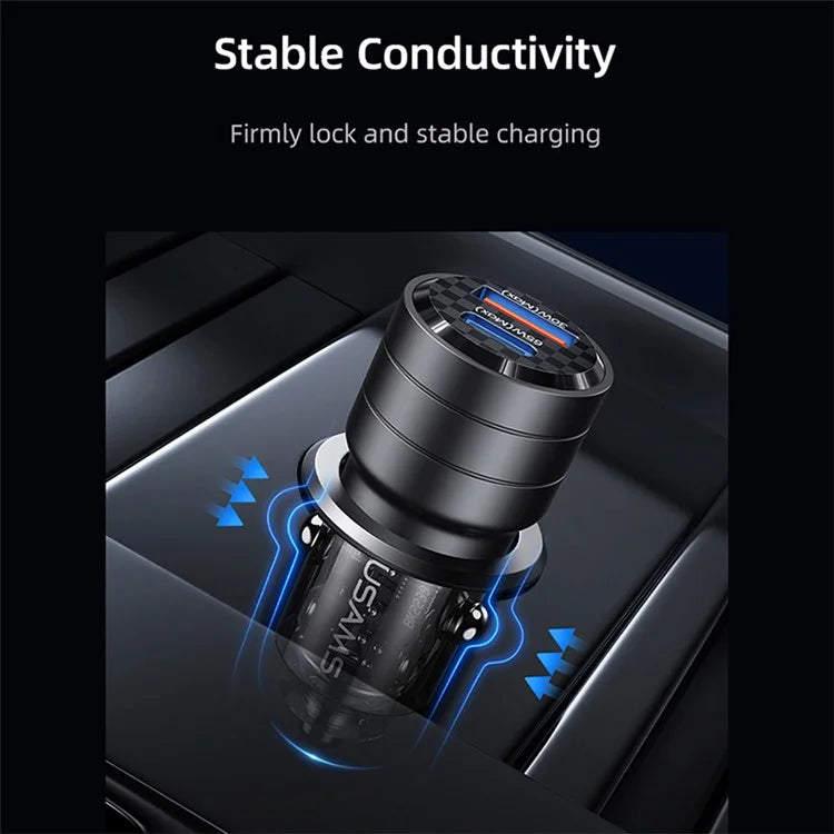 Carregador de Carro USAMS 95W USB-A + USB-C - Preto