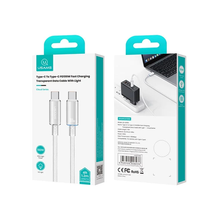 Usams Cloud Series 100W 1.2m Type-C to Type-C Fast Charging Cable