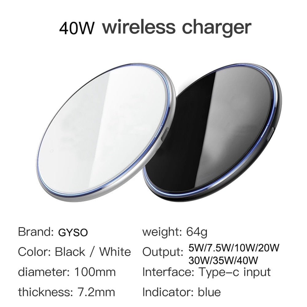 Carregador Wireless Qi 40W Capas de Telemóvel